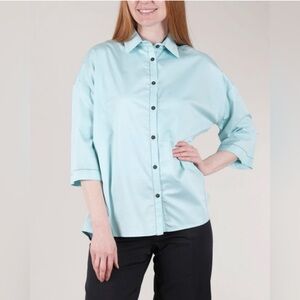 Ozai N Ku Peekaboo Button Shirt in Azure size XL